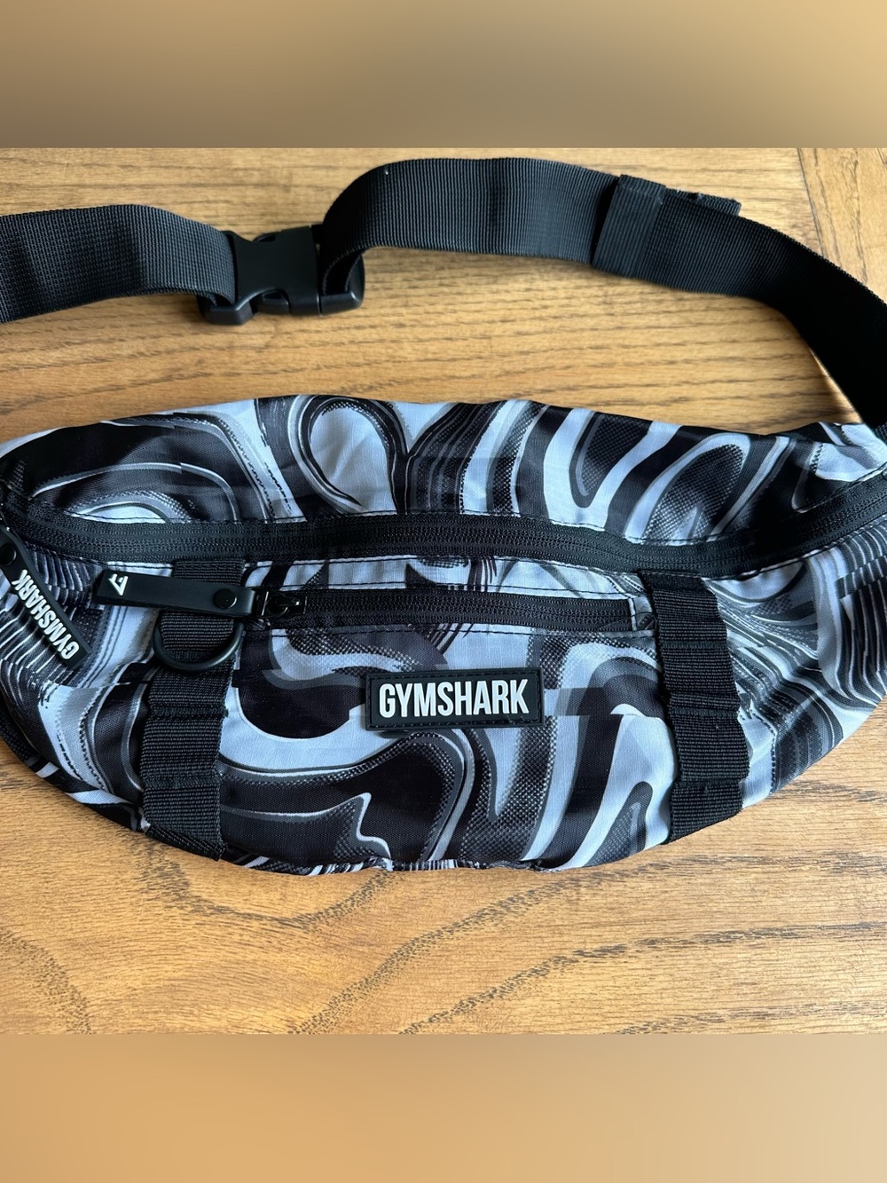 Gymshark Cross Body Bag Black and White Swirl Belt Bag - Picture 2 of 7